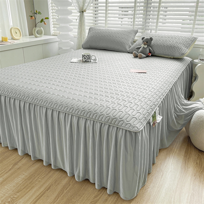 91家纺网 家纺一手货源 找家纺 （总）耐思家纺 2025新款纯色0.5乳胶床裙三件套