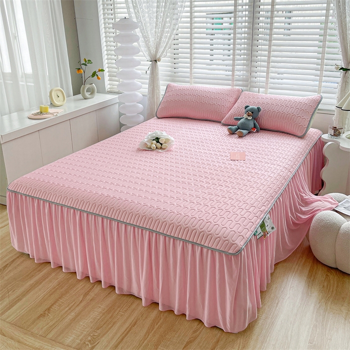 91家纺网 家纺一手货源 找家纺 （总）耐思家纺 2025新款纯色0.5乳胶床裙三件套