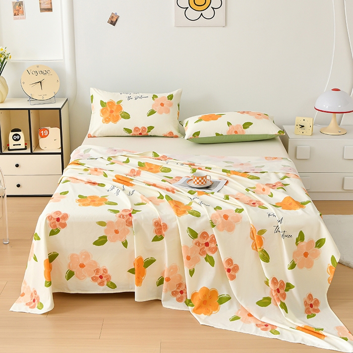 91家纺网 家纺一手货源 找家纺 宇彬家纺 2025直播新款13372全棉纯棉印花双人单床单枕套三件套喷气小清新简约学生被单 争奇斗艳