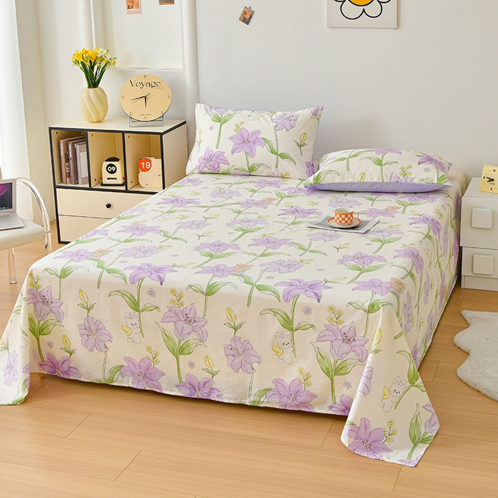 91家纺网 家纺一手货源 找家纺 宇彬家纺 2025直播新款13372全棉纯棉印花双人单床单枕套三件套喷气小清新简约学生被单 春日来信