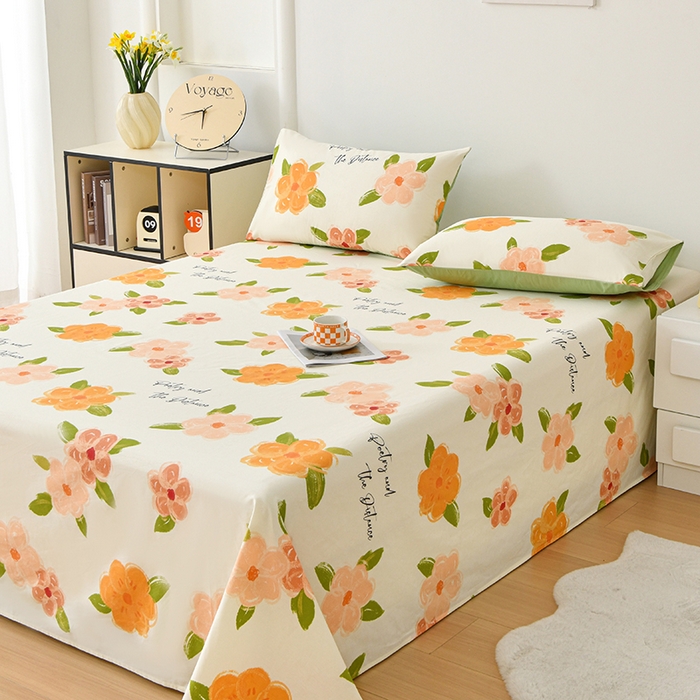 91家纺网 家纺一手货源 找家纺 宇彬家纺 2025直播新款13372全棉纯棉印花双人单床单枕套三件套喷气小清新简约学生被单 争奇斗艳