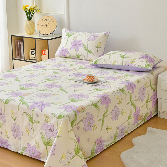 91家纺网 家纺一手货源 找家纺 宇彬家纺 2025直播新款13372全棉纯棉印花双人单床单枕套三件套喷气小清新简约学生被单 春日来信