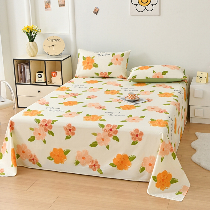 91家纺网 家纺一手货源 找家纺 宇彬家纺 2025直播新款13372全棉纯棉印花双人单床单枕套三件套喷气小清新简约学生被单 争奇斗艳