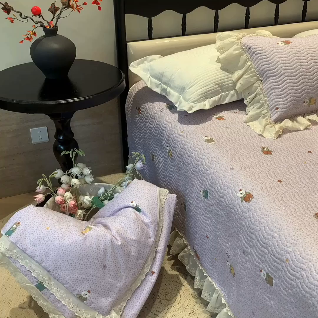 91家纺网 家纺一手货源 找家纺 （总）奈萝家纺 2025新款全棉蕾丝花边床盖三件套四件套纯棉花边夏被