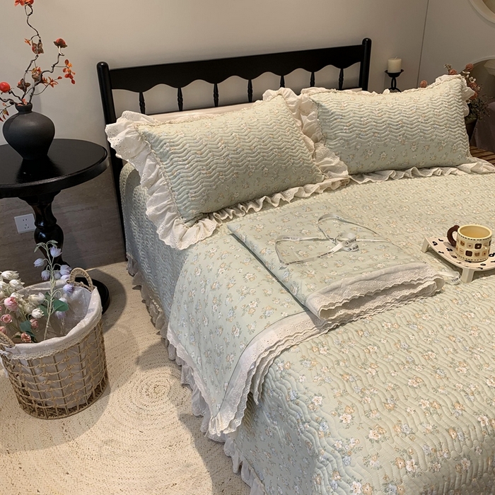 91家纺网 家纺一手货源 找家纺 （总）奈萝家纺 2025新款全棉蕾丝花边床盖三件套四件套纯棉花边夏被