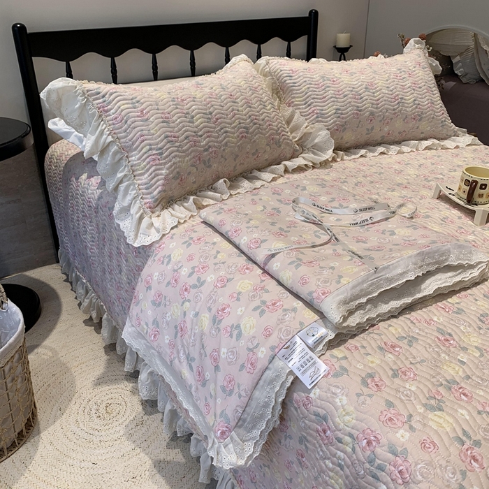 91家纺网 家纺一手货源 找家纺 （总）奈萝家纺 2025新款全棉蕾丝花边床盖三件套四件套纯棉花边夏被