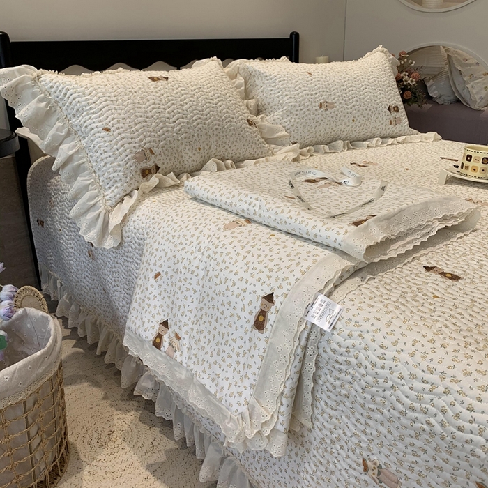 91家纺网 家纺一手货源 找家纺 （总）奈萝家纺 2025新款全棉蕾丝花边床盖三件套四件套纯棉花边夏被