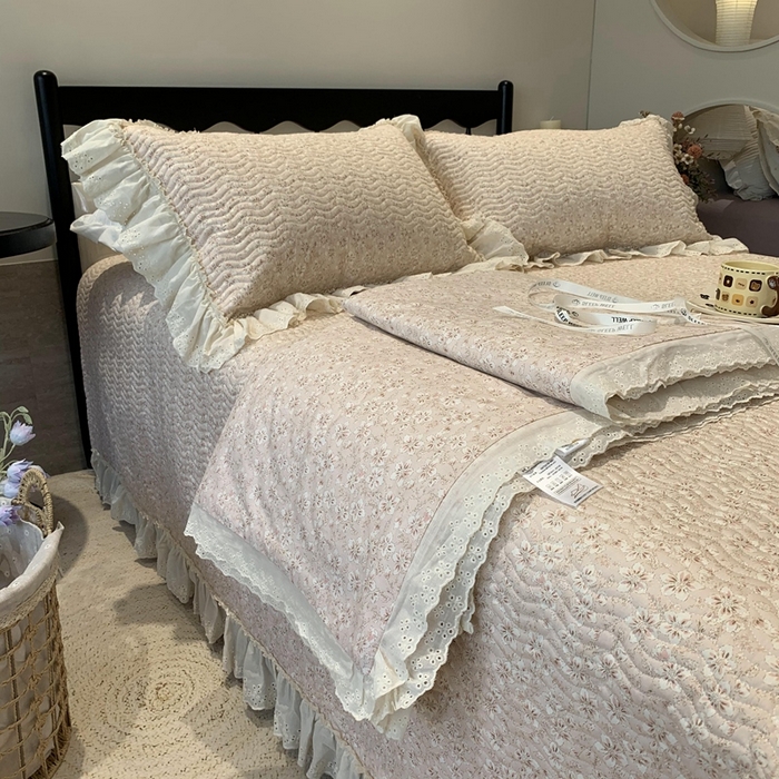 91家纺网 家纺一手货源 找家纺 （总）奈萝家纺 2025新款全棉蕾丝花边床盖三件套四件套纯棉花边夏被
