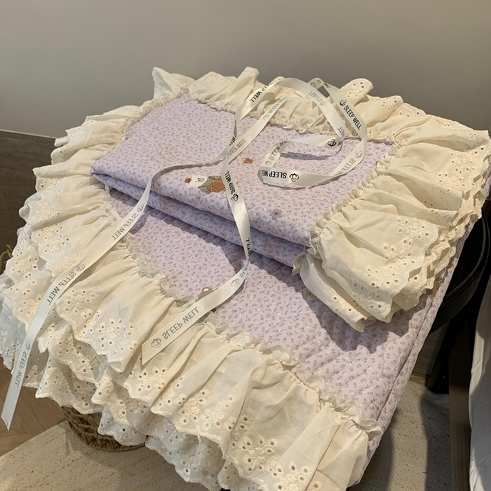 91家纺网 家纺一手货源 找家纺 奈萝家纺 2025新款全棉蕾丝花边床盖三件套四件套纯棉花边夏被 呆呆熊