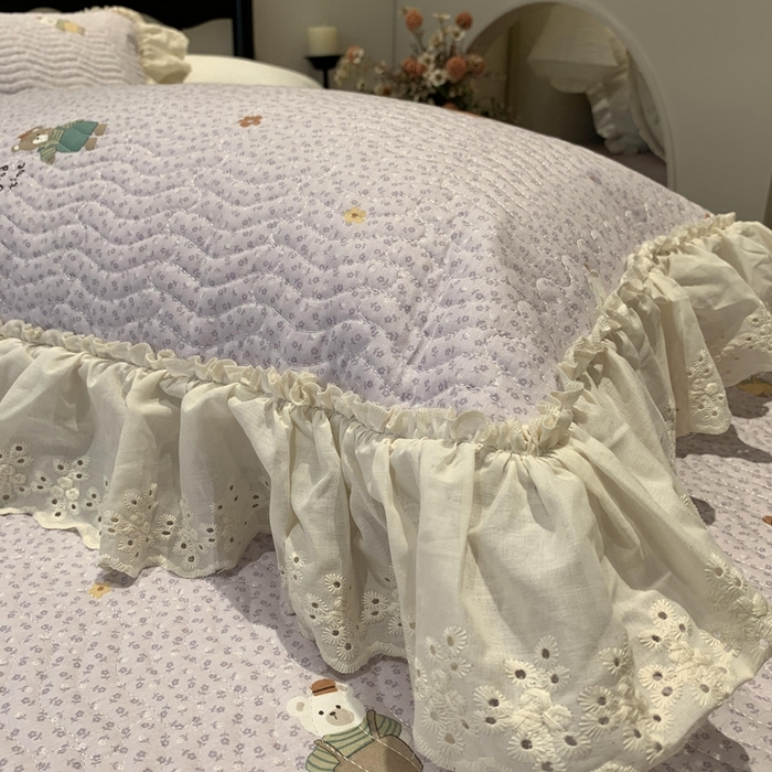 91家纺网 家纺一手货源 找家纺 奈萝家纺 2025新款全棉蕾丝花边床盖三件套四件套纯棉花边夏被 呆呆熊