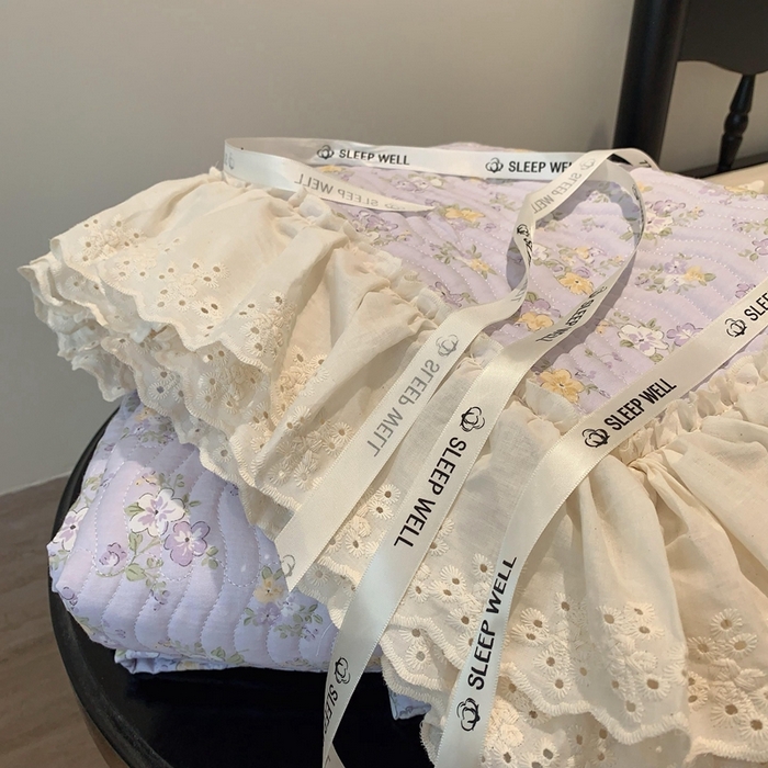 91家纺网 家纺一手货源 找家纺 奈萝家纺 2025新款全棉蕾丝花边床盖三件套四件套纯棉花边夏被 花语紫