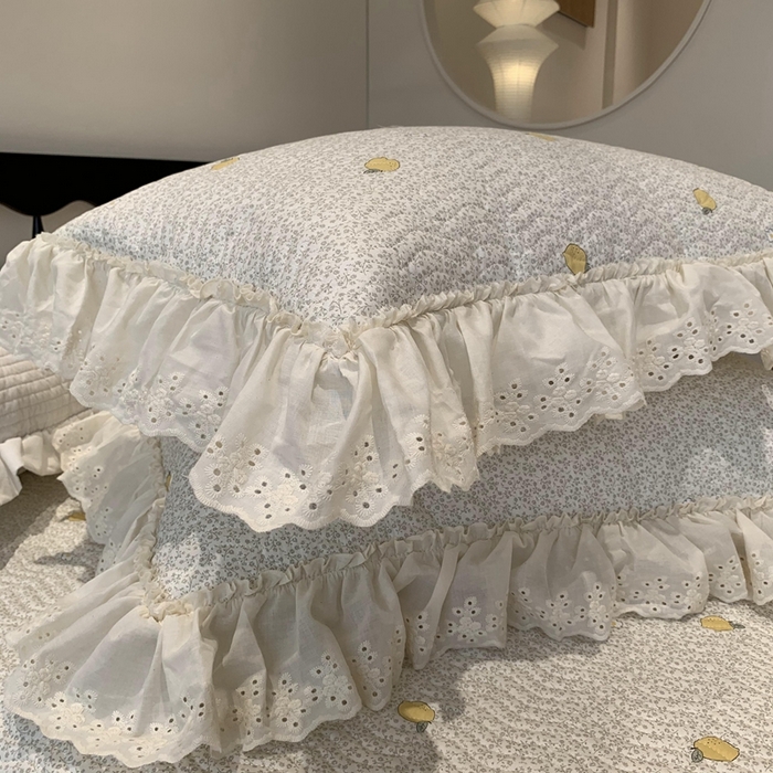 91家纺网 家纺一手货源 找家纺 奈萝家纺 2025新款全棉蕾丝花边床盖三件套四件套纯棉花边夏被 柠檬