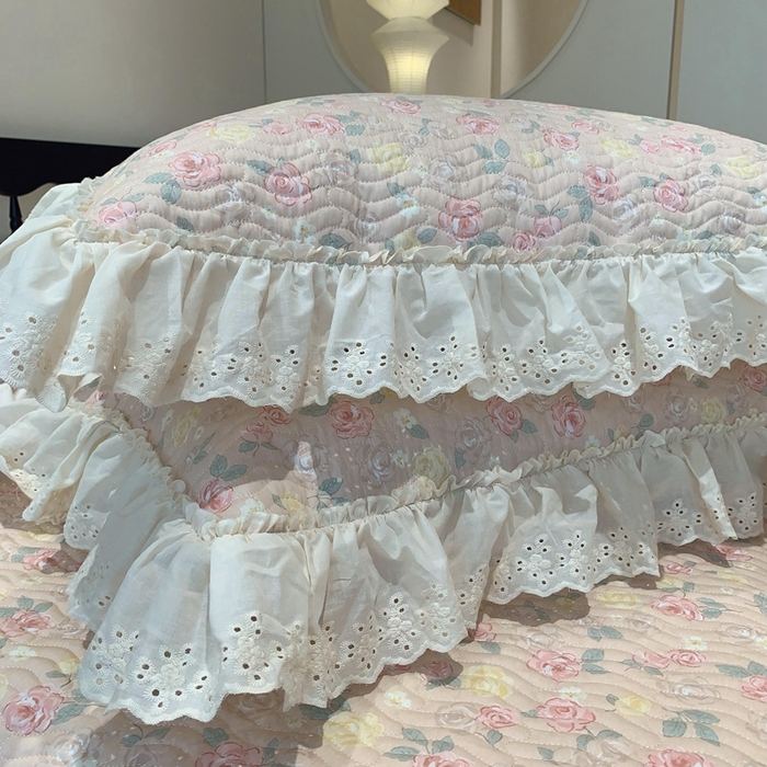 91家纺网 家纺一手货源 找家纺 奈萝家纺 2025新款全棉蕾丝花边床盖三件套四件套纯棉花边夏被 蔷薇