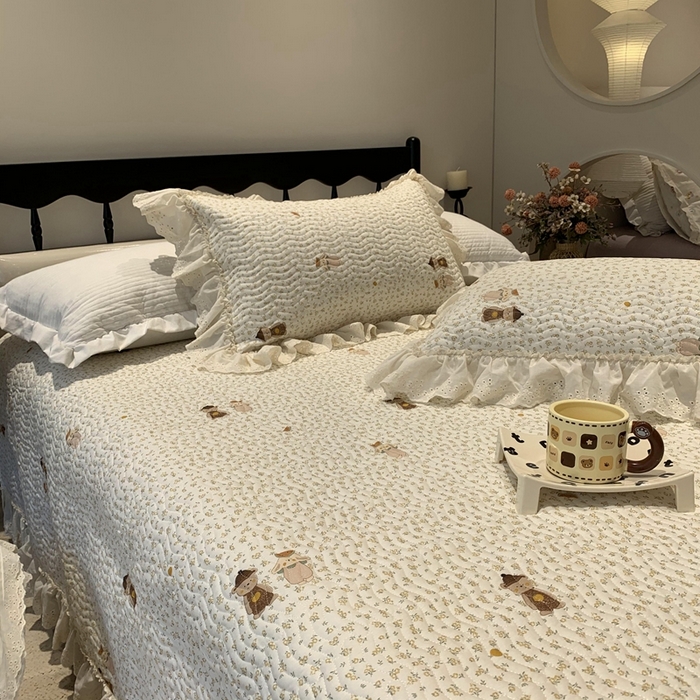 91家纺网 家纺一手货源 找家纺 奈萝家纺 2025新款全棉蕾丝花边床盖三件套四件套纯棉花边夏被 西瓜兔