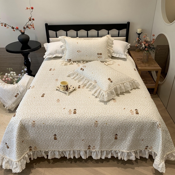 91家纺网 家纺一手货源 找家纺 奈萝家纺 2025新款全棉蕾丝花边床盖三件套四件套纯棉花边夏被 西瓜兔