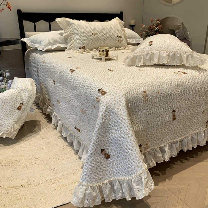 91家纺网 家纺一手货源 找家纺 奈萝家纺 2025新款全棉蕾丝花边床盖三件套四件套纯棉花边夏被 西瓜兔