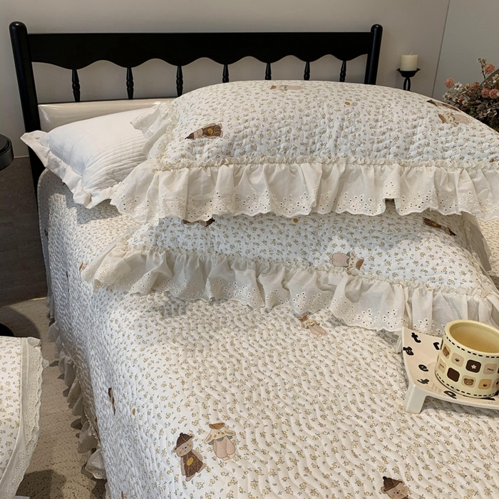 91家纺网 家纺一手货源 找家纺 奈萝家纺 2025新款全棉蕾丝花边床盖三件套四件套纯棉花边夏被 西瓜兔