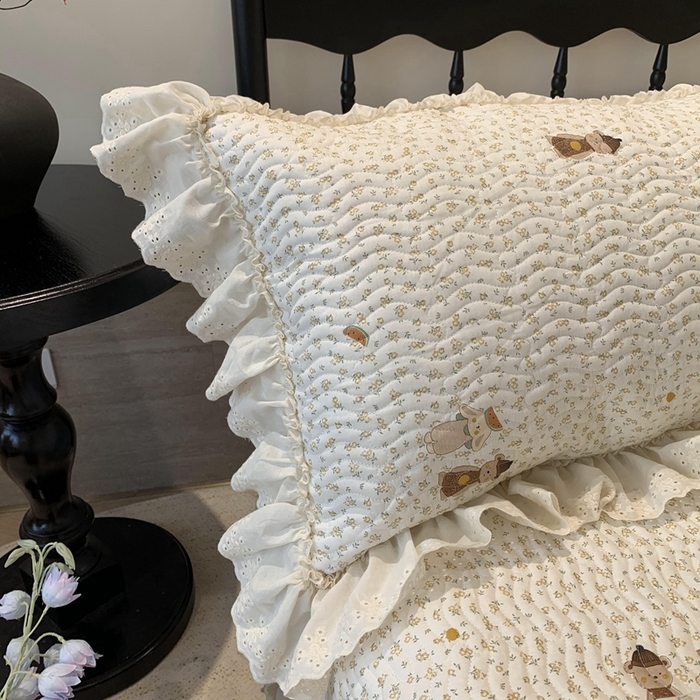 91家纺网 家纺一手货源 找家纺 奈萝家纺 2025新款全棉蕾丝花边床盖三件套四件套纯棉花边夏被 西瓜兔