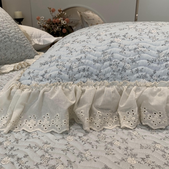 91家纺网 家纺一手货源 找家纺 奈萝家纺 2025新款全棉蕾丝花边床盖三件套四件套纯棉花边夏被 夏蓝