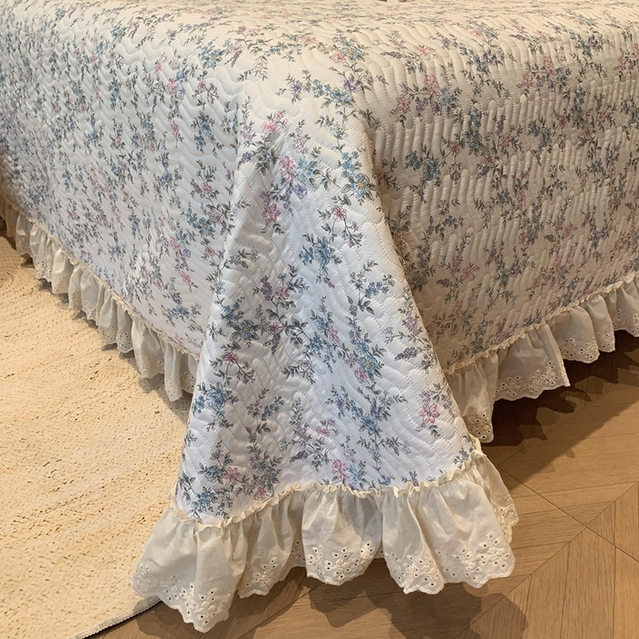 91家纺网 家纺一手货源 找家纺 奈萝家纺 2025新款全棉蕾丝花边床盖三件套四件套纯棉花边夏被 夏梦