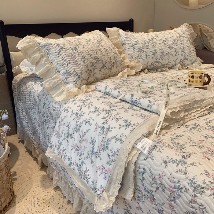 91家纺网 家纺一手货源 找家纺 奈萝家纺 2025新款全棉蕾丝花边床盖三件套四件套纯棉花边夏被 夏梦