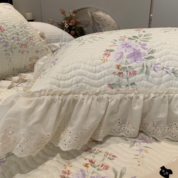 91家纺网 家纺一手货源 找家纺 奈萝家纺 2025新款全棉蕾丝花边床盖三件套四件套纯棉花边夏被 夏之语