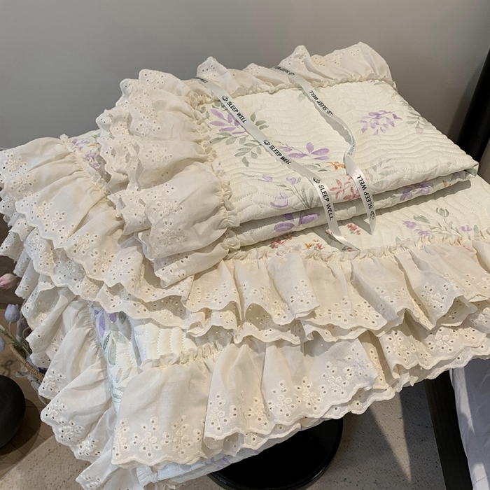 91家纺网 家纺一手货源 找家纺 奈萝家纺 2025新款全棉蕾丝花边床盖三件套四件套纯棉花边夏被 夏之语