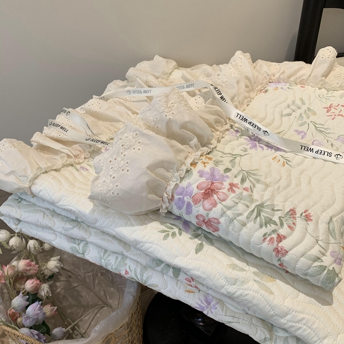 91家纺网 家纺一手货源 找家纺 奈萝家纺 2025新款全棉蕾丝花边床盖三件套四件套纯棉花边夏被 夏之语