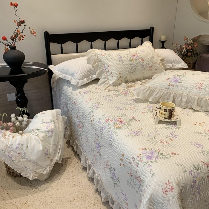 91家纺网 家纺一手货源 找家纺 奈萝家纺 2025新款全棉蕾丝花边床盖三件套四件套纯棉花边夏被 夏之语