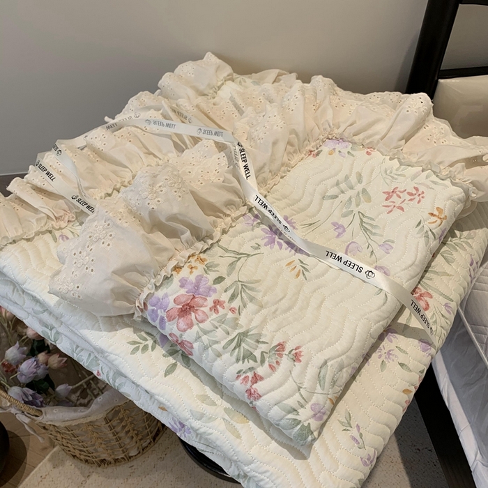 91家纺网 家纺一手货源 找家纺 奈萝家纺 2025新款全棉蕾丝花边床盖三件套四件套纯棉花边夏被 夏之语