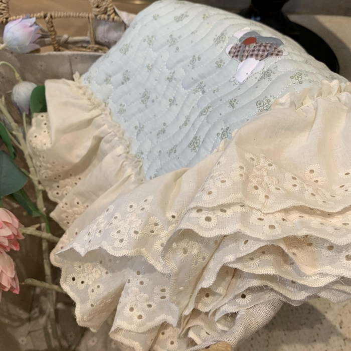 91家纺网 家纺一手货源 找家纺 奈萝家纺 2025新款全棉蕾丝花边床盖三件套四件套纯棉花边夏被 小花熊