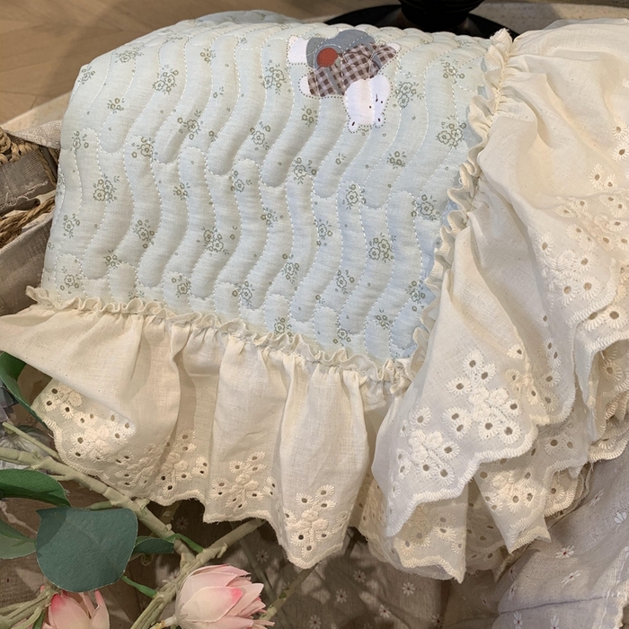 91家纺网 家纺一手货源 找家纺 奈萝家纺 2025新款全棉蕾丝花边床盖三件套四件套纯棉花边夏被 小花熊