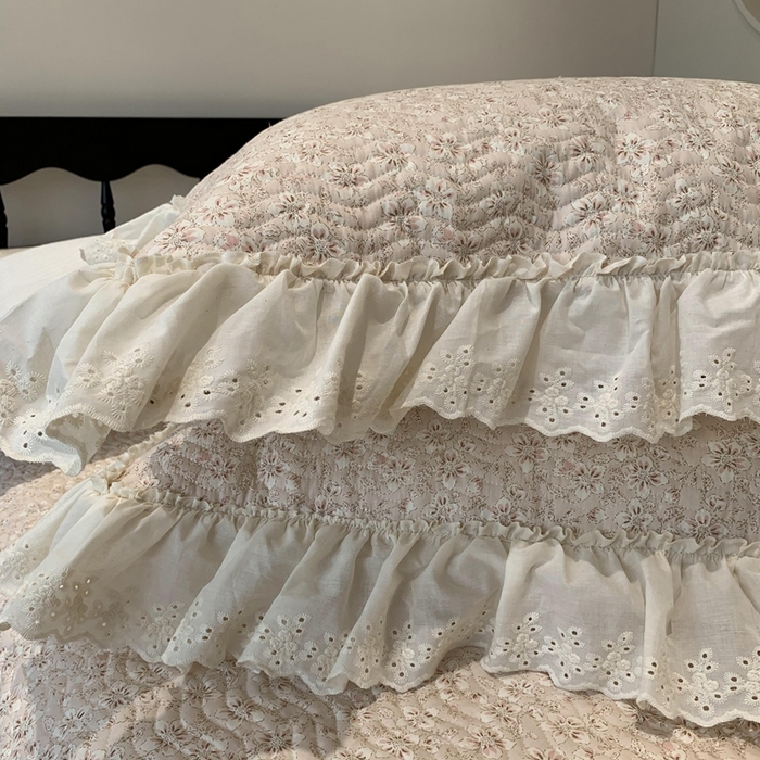 91家纺网 家纺一手货源 找家纺 奈萝家纺 2025新款全棉蕾丝花边床盖三件套四件套纯棉花边夏被 樱花