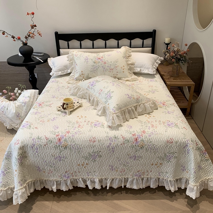 91家纺网 家纺一手货源 找家纺 （总）奈萝家纺 2025春夏新款全棉纯棉蕾丝花边款床盖三件套