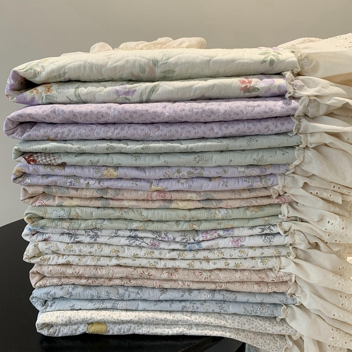 奈萝家纺 2025春夏新款全棉纯棉蕾丝花边款床盖三件套 组合图仅供展示