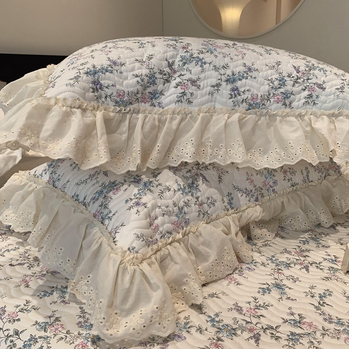 91家纺网 家纺一手货源 找家纺 奈萝家纺 2025春夏新款全棉纯棉蕾丝花边款床盖三件套 夏梦