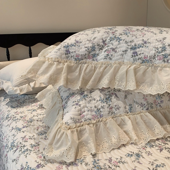 91家纺网 家纺一手货源 找家纺 奈萝家纺 2025春夏新款全棉纯棉蕾丝花边款床盖三件套 夏梦