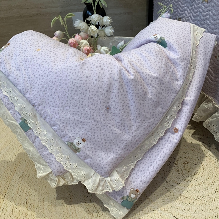 91家纺网 家纺一手货源 找家纺 奈萝家纺 2025春夏新款全棉纯棉蕾丝花边款夏被夏凉被空调被 呆呆熊