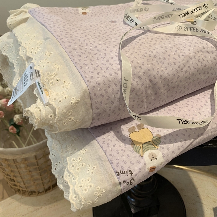 91家纺网 家纺一手货源 找家纺 奈萝家纺 2025春夏新款全棉纯棉蕾丝花边款夏被夏凉被空调被 呆呆熊