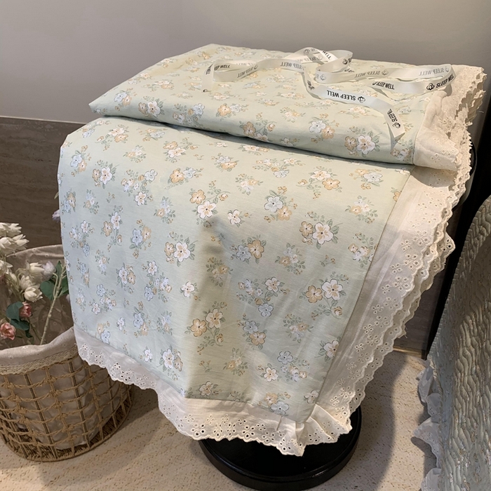 91家纺网 家纺一手货源 找家纺 奈萝家纺 2025春夏新款全棉纯棉蕾丝花边款夏被夏凉被空调被 花语绿