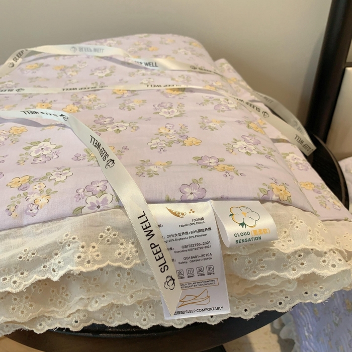 91家纺网 家纺一手货源 找家纺 奈萝家纺 2025春夏新款全棉纯棉蕾丝花边款夏被夏凉被空调被 花语紫