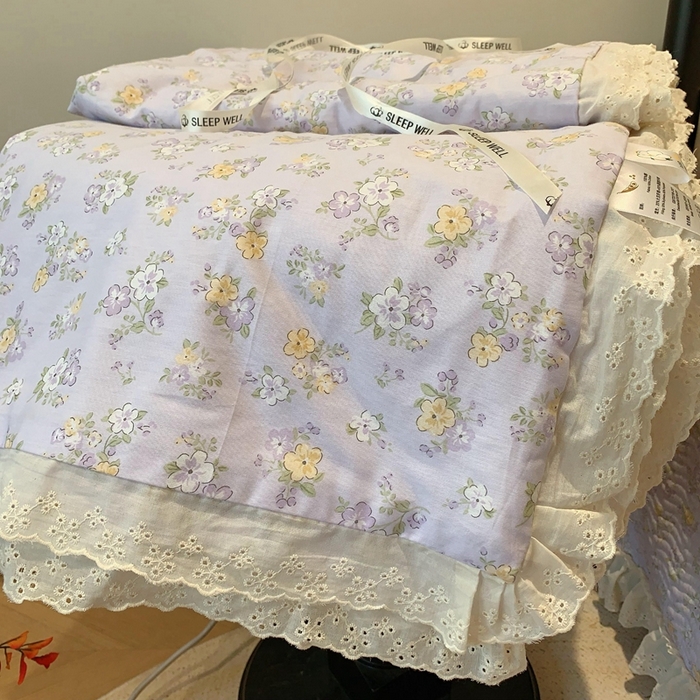 91家纺网 家纺一手货源 找家纺 奈萝家纺 2025春夏新款全棉纯棉蕾丝花边款夏被夏凉被空调被 花语紫