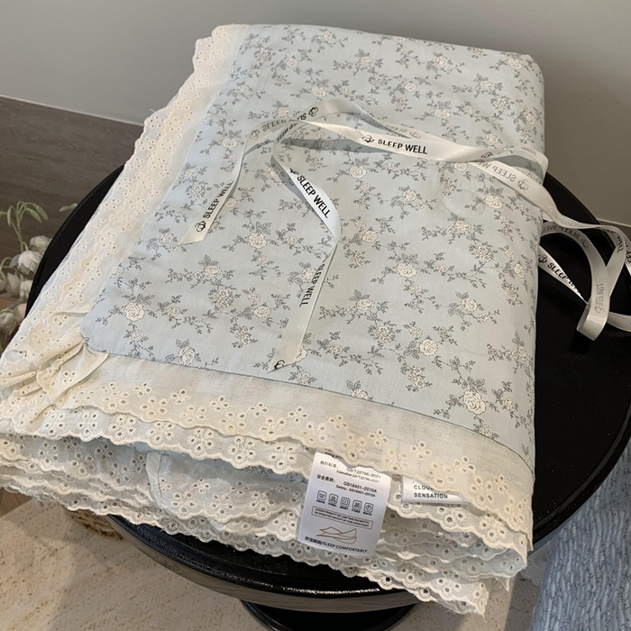 91家纺网 家纺一手货源 找家纺 奈萝家纺 2025春夏新款全棉纯棉蕾丝花边款夏被夏凉被空调被 夏蓝