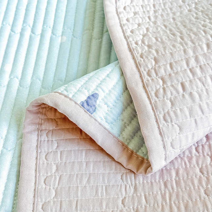 91家纺网 家纺一手货源 找家纺 恒尚居 2025新款双层纱小云棉多功能床盖-自由空间 魔法腊肠狗--浅蓝结界