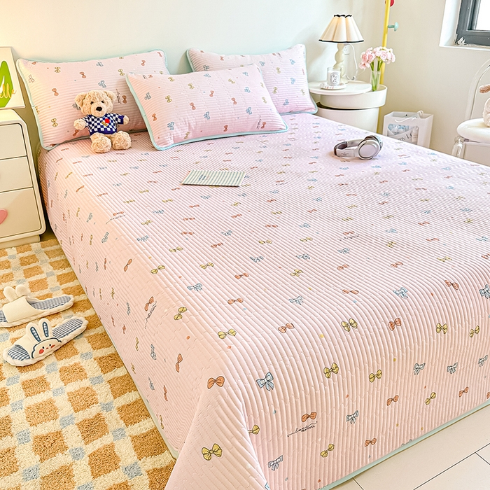 91家纺网 家纺一手货源 找家纺 橘夏家纺 2025新款双层纱小云棉多功能床盖-自由空间 蝴蝶结--浅粉梦境