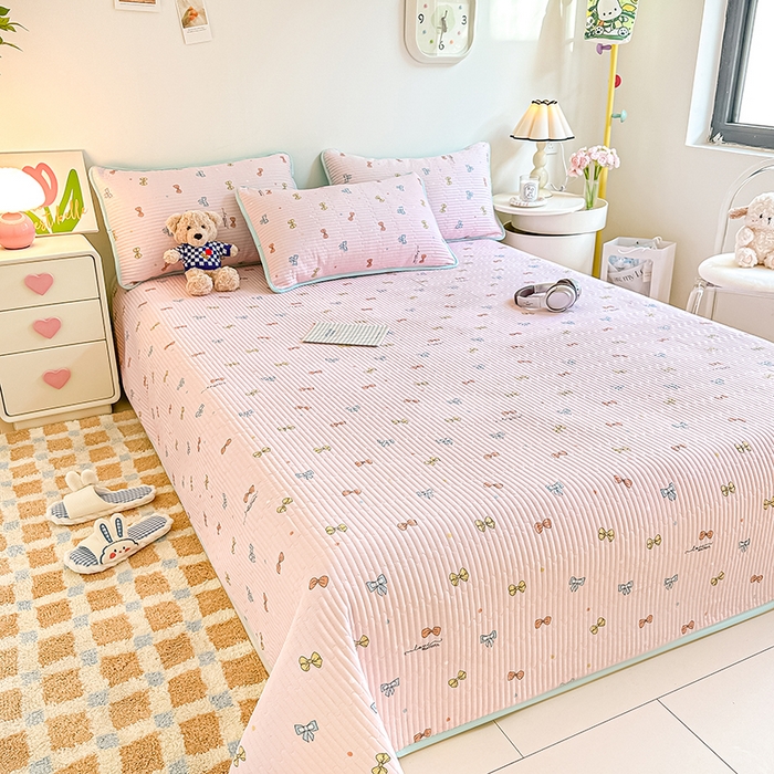 91家纺网 家纺一手货源 找家纺 橘夏家纺 2025新款双层纱小云棉多功能床盖-自由空间 蝴蝶结--浅粉梦境