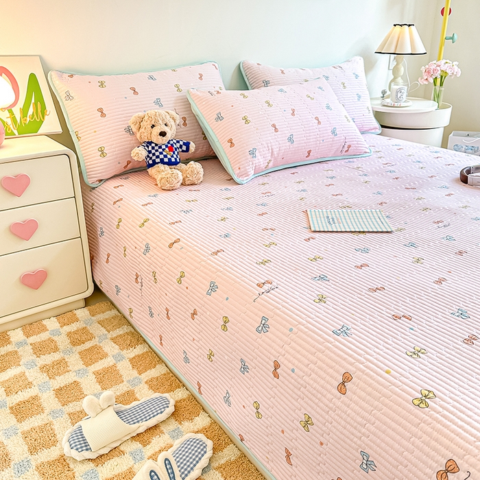 91家纺网 家纺一手货源 找家纺 橘夏家纺 2025新款双层纱小云棉多功能床盖-自由空间 蝴蝶结--浅粉梦境