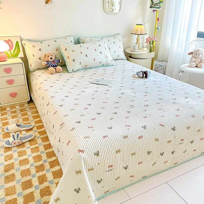 91家纺网 家纺一手货源 找家纺 橘夏家纺 2025新款双层纱小云棉多功能床盖-自由空间 蝴蝶结--浅米梦境