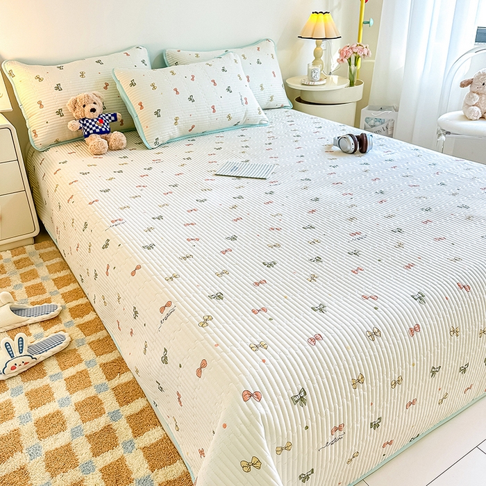 91家纺网 家纺一手货源 找家纺 橘夏家纺 2025新款双层纱小云棉多功能床盖-自由空间 蝴蝶结--浅米梦境