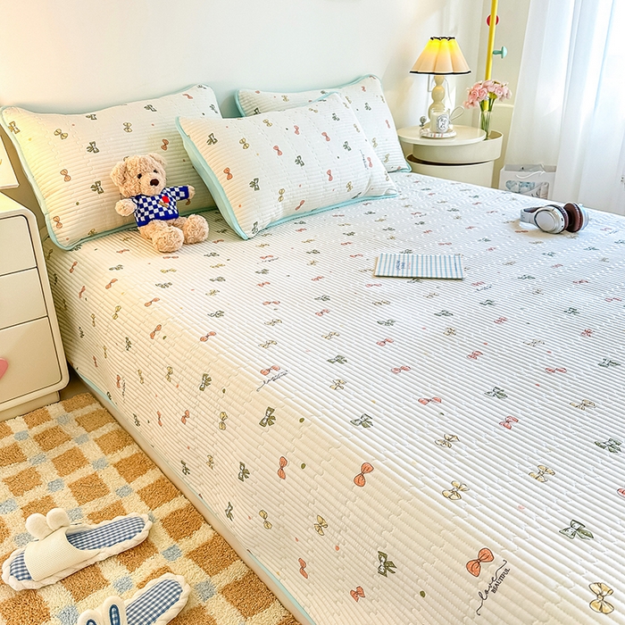 91家纺网 家纺一手货源 找家纺 橘夏家纺 2025新款双层纱小云棉多功能床盖-自由空间 蝴蝶结--浅米梦境